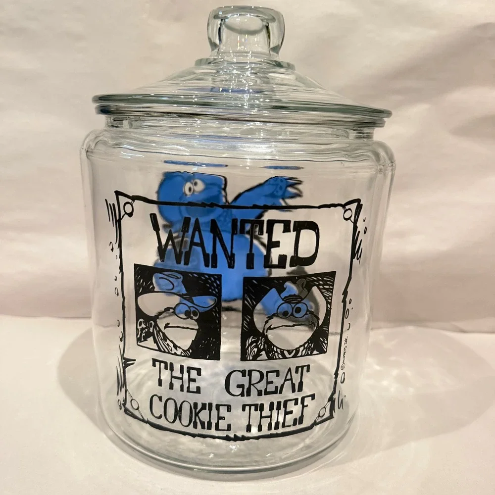 Cookie Monster Glass Cookie Jar Wanted Great Cookie Thief Sesame‎ Street Muppets